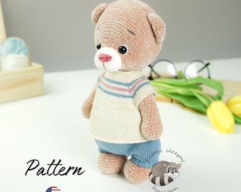 Amigurumi Teddy Bear Crochet Pattern with Knit Clothes (PDF Pattern)