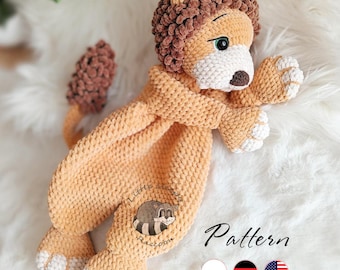 Lion  Crochet Snuggler Pattern – Amigurumi Lovey Comforter PDF in 3 Languages