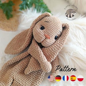Bunny Crochet Snuggler Anleitung - Amigurumi Lovey Tröster PDF in 5 Sprachen