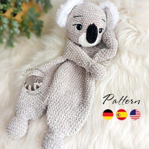 Patrón de koala de crochet para acurrucarse: edredón amigurumi en PDF (3 idiomas)