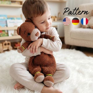Teddy Bear Crochet Snuggler Pattern – Amigurumi Comforter PDF in English, French, German