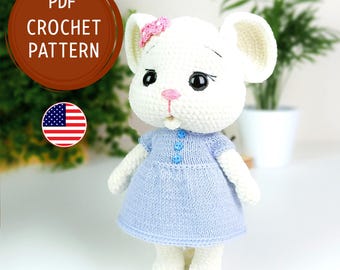 Mouse Crochet Pattern with a dress, Mouse Amigurumi Pattern, Knitting Pattern, Crochet Toys Pattern, Cuddly Toy, English PDF
