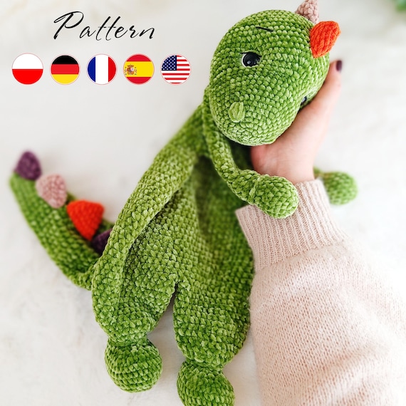 Dinosaur Crochet Snuggler Pattern – Amigurumi Lovey Comforter PDF in  4 Languages