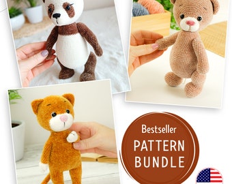 Crochet Pattern Bundle | Crochet Animals Pattern | Teddy Bear Pattern | Cat Crochet Pattern | Beginner pattern | Crochet Pattern Panda