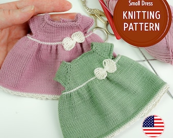 Small Dress Knitting Pattern, clothes for 8-10 inches toys,