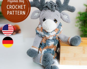 Reindeer Crochet PATTERN | Crochet pajama bag pattern | Amigurumi patterns | Amigurumi Reindeer |  Pajamas holder | hkelanleitung deutsch