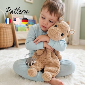 Hippo Crochet Snuggler Pattern – Amigurumi Comforter PDF in English, German, French
