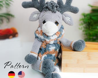 Reindeer Crochet Pajama Bag PATTERN: Amigurumi Animal (PDF)