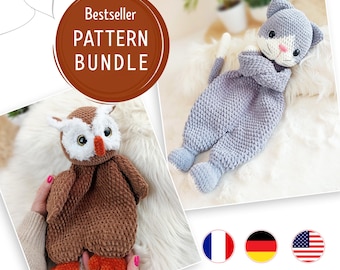 Crochet Cat, Owl Comforter, Crochet Pattern Bundle, Crochet Comforter, Crochet Snuggler, Comforter Pattern, PDF in English, French, German