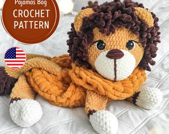 Modèle de sac de pyjama au crochet, motif Lion au crochet, motifs amigurumi, motif peluche, support de pyjama