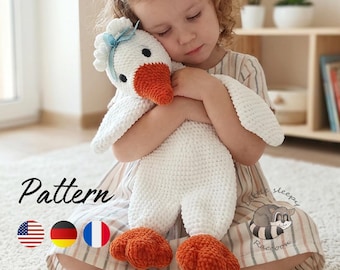 Goose Crochet Snuggler Pattern – Amigurumi Lovey Comforter PDF in 3 Languages