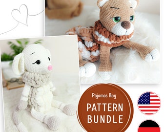 Crochet Pattern Bundle | Pajamas Bag Pattern | Crochet Pattern  Mouse | Crochet Pattern Cat | Beginner pattern | PDF in English and Germany