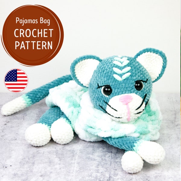 Cat Crochet PATTERN, crochet pajama bag pattern, Amigurumi patterns, Plush Pattern