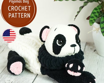 Panda haakpatroon, gehaakt pyjamataspatroon, Amigurumi patronen, gehaakte beer tutorial, PDF, Engels, Pyjamatas