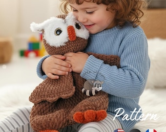 Schema all'uncinetto per coccole a forma di gufo - Amigurumi Lovey Comforter PDF in 3 lingue