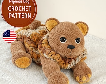 Teddy Crochet PATTERN, crochet pajama bag pattern, Teddy Bear Amigurumi patterns, Crochet Teddy tutorial, PDF, English, Pajamas bag