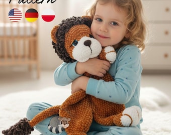 Lion Crochet Snuggler Pattern – Amigurumi Lovey Comforter PDF in 3 Languages