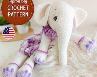 Elefanten-Häkelmuster | Häkelmuster für Pyjamataschen | Häkelanleitung für Anfänger | Amigurumi Elefant | Häkelspielzeug | Pyjamahalter |