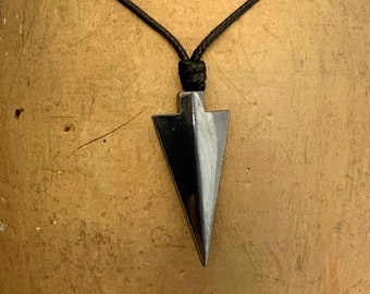 Arrowhead necklace, adjustable black cord, hematite Choker pendant, boho jewellery, gemstone spearhead pendant, arrow head