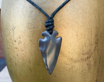 Arrowhead necklace on an adjustable black waxed cotton cord, boho jewellery, tribal spearhead pendant