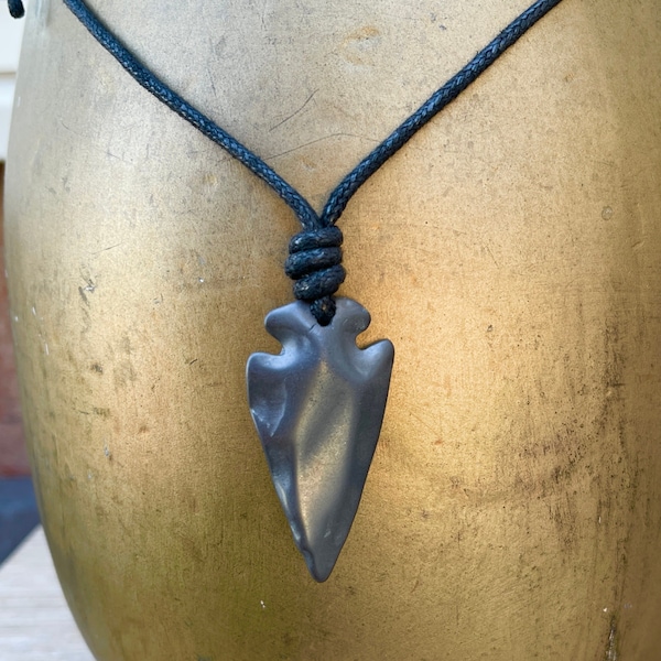 Arrowhead necklace on an adjustable black waxed cotton cord, boho jewellery, tribal spearhead pendant