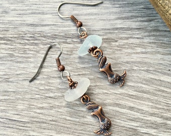 Mermaid Sea Glass Dangle Earrings: beach glass Jewellery
