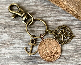 Coin Keyring 1952-1967 Gift Box-Free UK Postage Florin // 2 Shilling Elizabeth