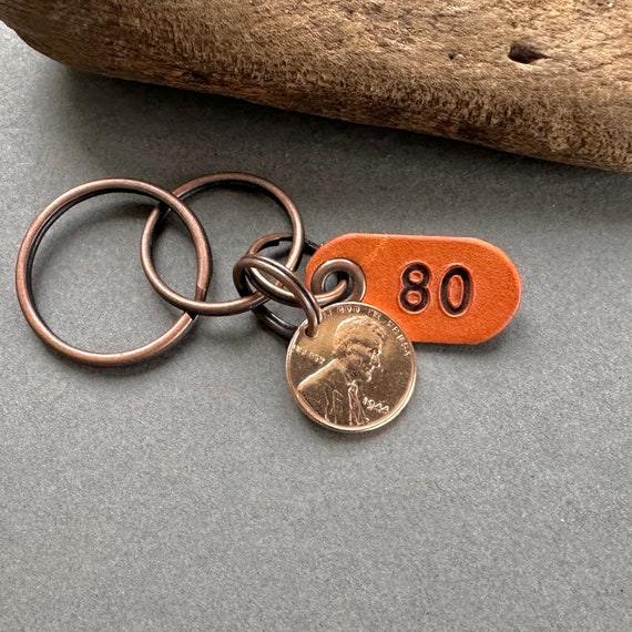 80th birthday gift, 1944 USA coin key ring, keychain, American one cent keyring, lucky wheat penny clip,