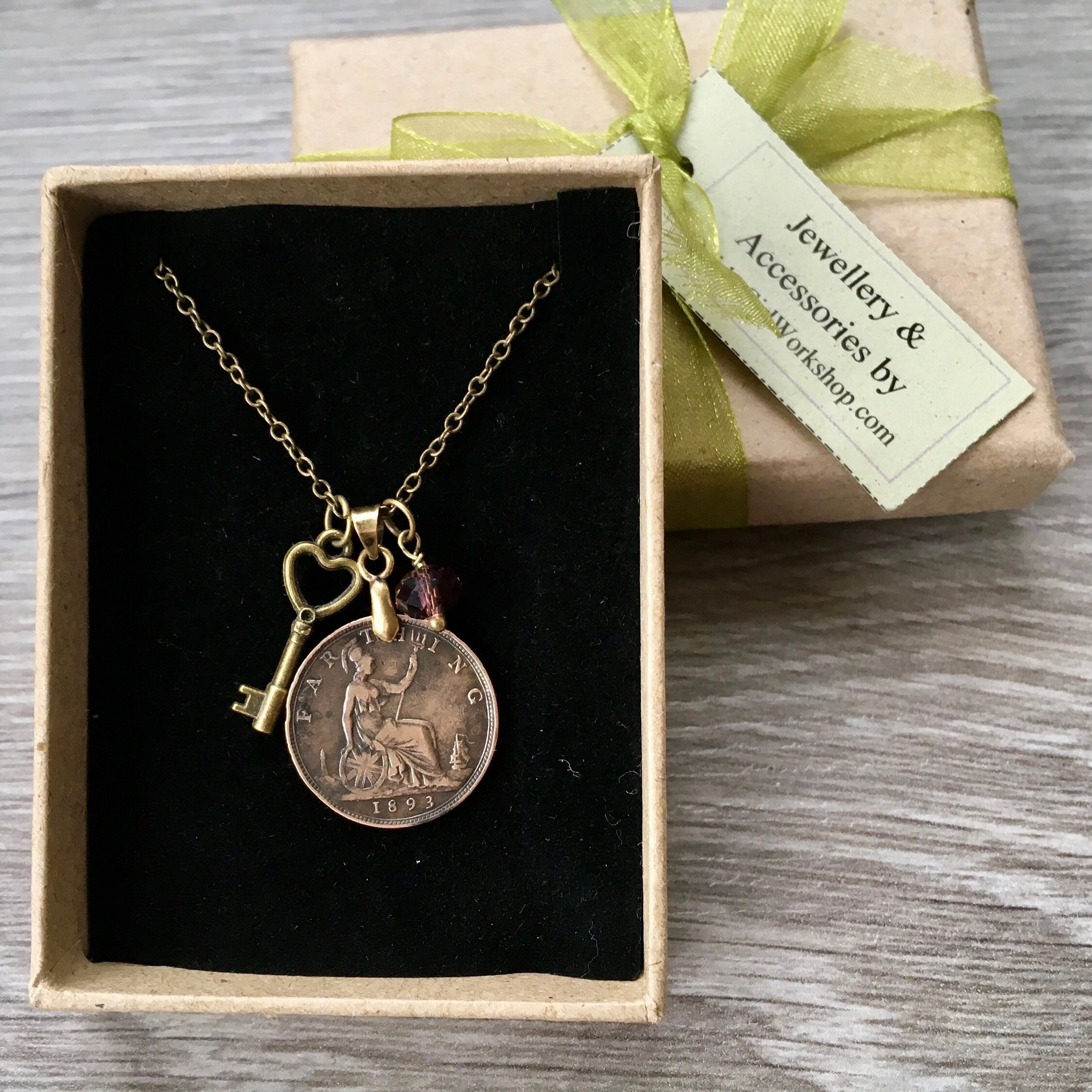 Victorian coin necklace, 1893 British coin pendant
