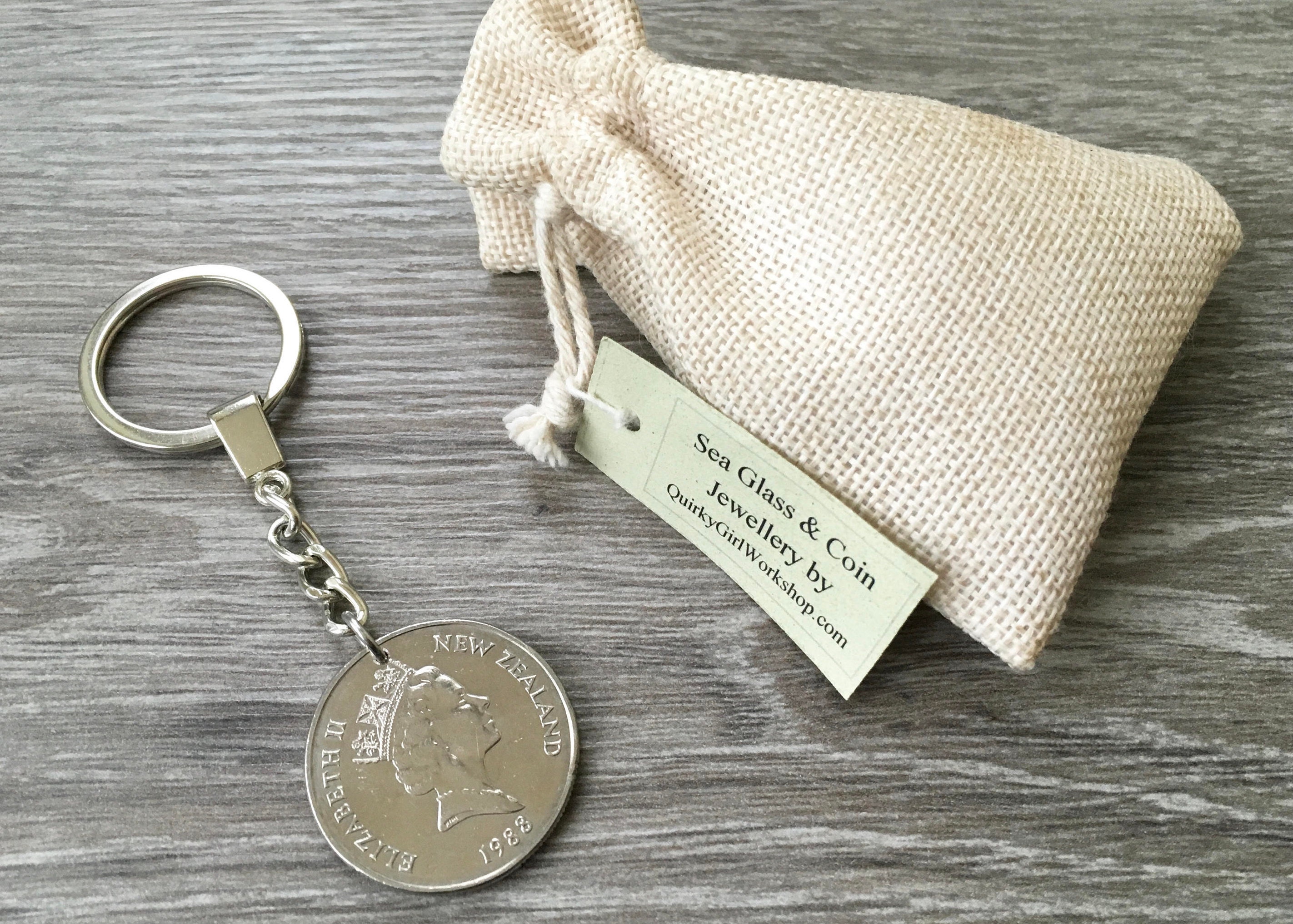 30th birthday gift, 1988 New Zealand coin keyring ...