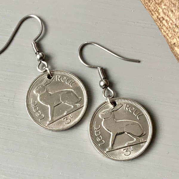 Irish hare coin earrings, choose coin year for a perfect birthday or anniversary gift for a woman