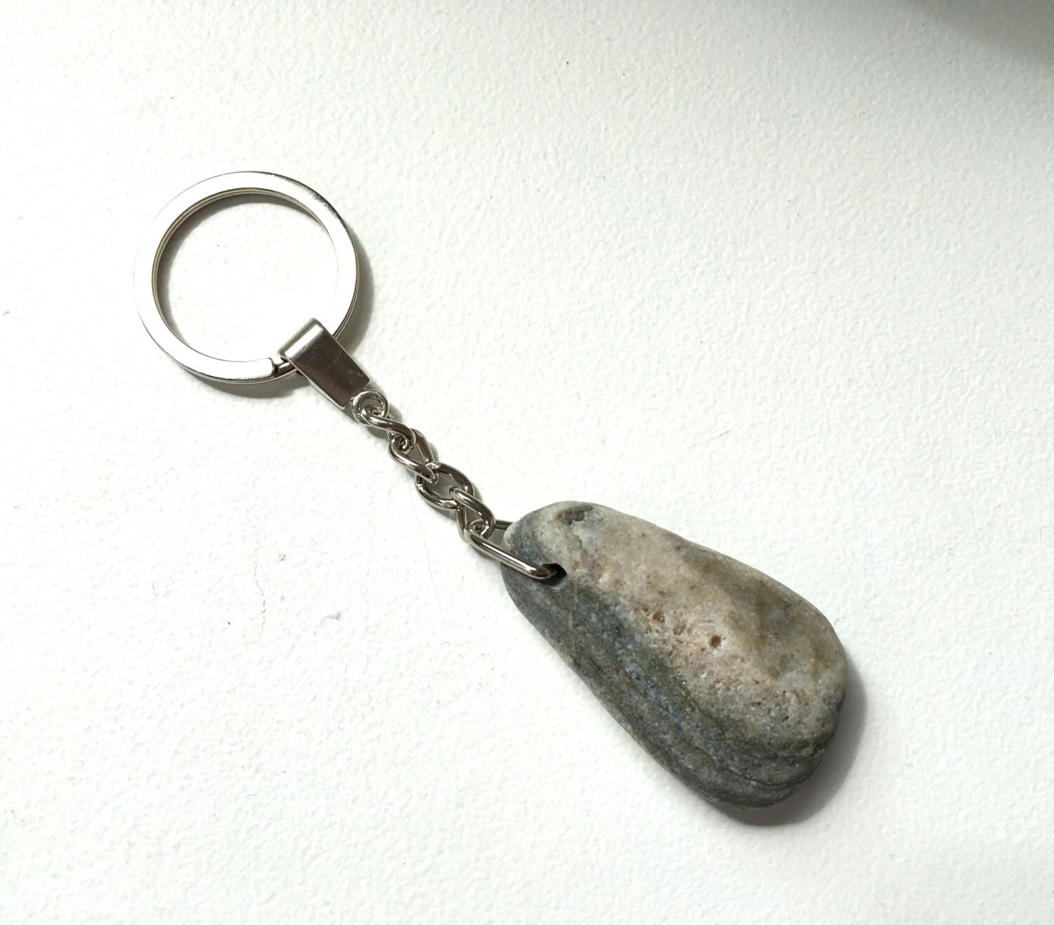 Raw stone keychain, beach pebble keyring, beautifully marked rock
