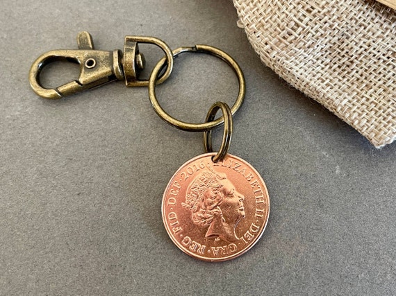 2016 British two pence coin Key ring or clip, for a useful 8th UK Anniversary gift,