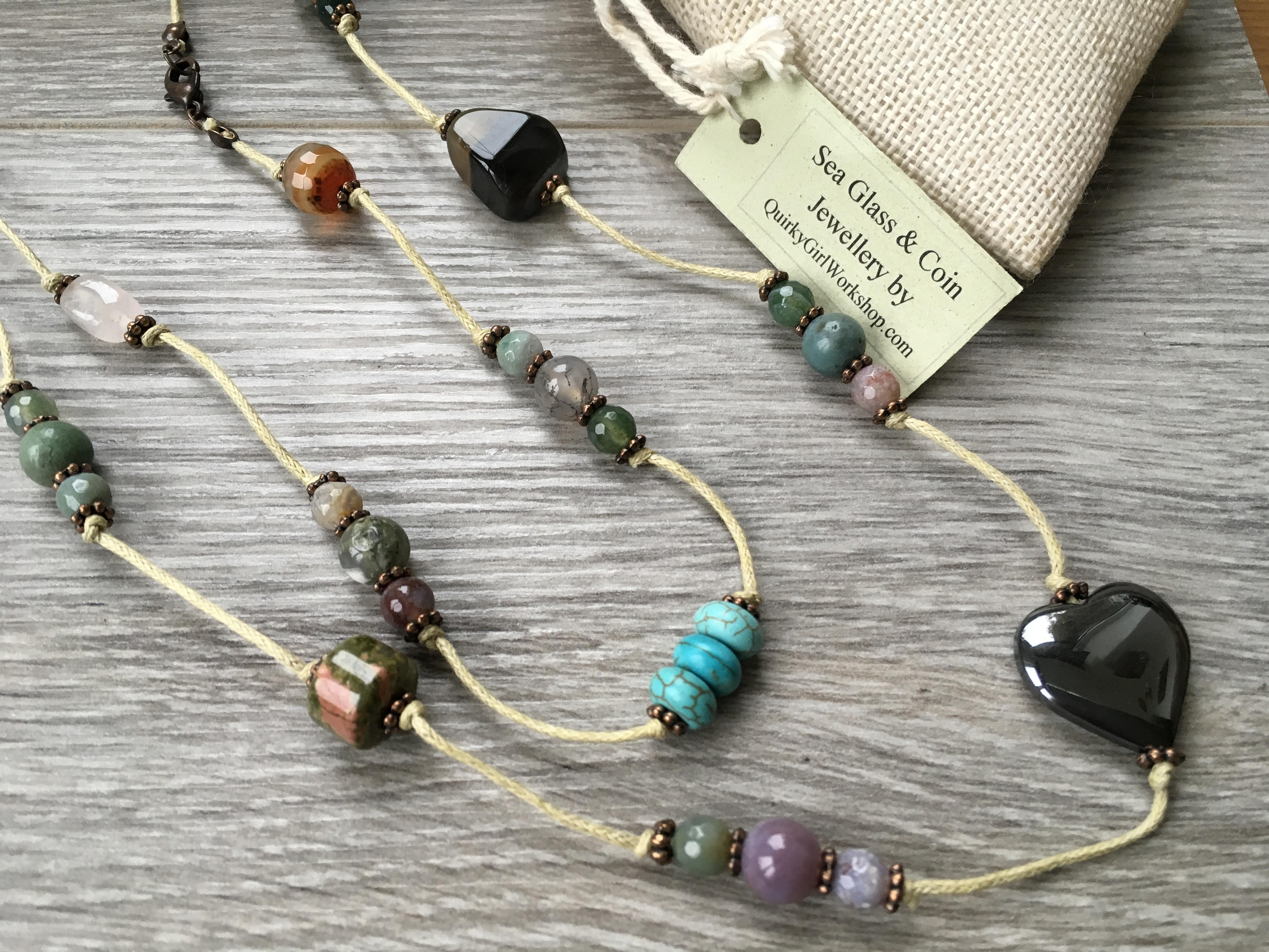 long gemstone necklace, layering knotted necklace, hippie boho, agate