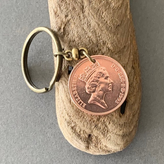 1993 British two pence coin key chain Key ring, a perfect 31st birthday or anniversary keepsake gift
