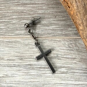 Single gunmetal grey cross earring, also available as a pair of earrings