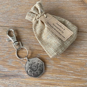 1973 ring of hands UK 50p coin keyring, keychain, or clip, British fifty pence coin 51st birthday or anniversary gift image 3