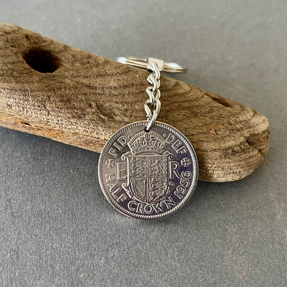 1956 British Half crown coin keyring, perfect for a 68th birthday or Anniversary gift