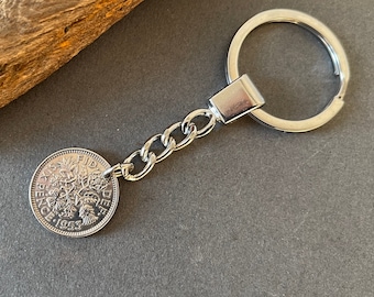 1953 Lucky sixpence keyring, Keychain, perfect for a 71st birthday, anniversary, good luck or retirement gift