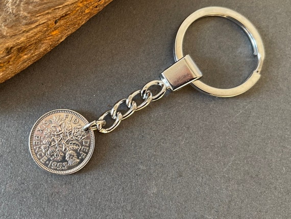 1953 Lucky sixpence keyring, Keychain, perfect for a 71st birthday, anniversary, good luck or retirement gift