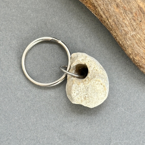 Hag stone key ring, rock with a natural hole key chain, found beach pebble, Cornwall, raw stone key fob,