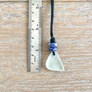 Natural sea glass pendant necklace, Cornish sea glass and blue calming gemstone necklace with a waxed cotton cord image 6