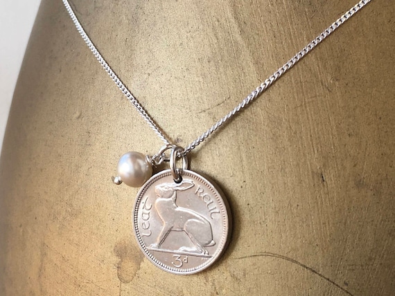 Irish Hare coin necklace available in 1928, 1933 or 1934 choose coin year, sterling silver chain