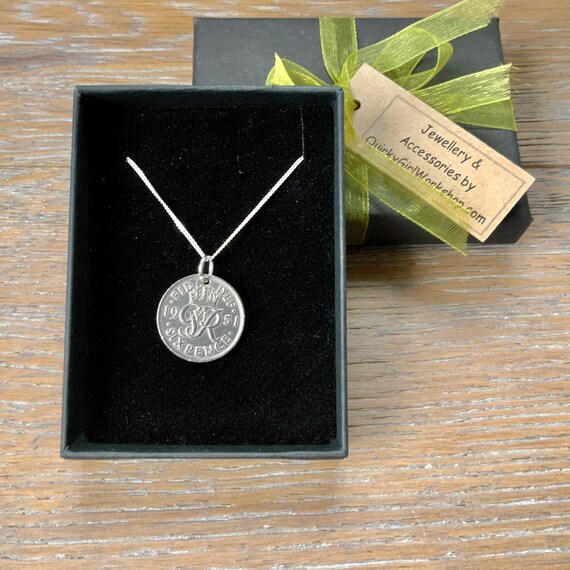 British Lucky Sixpence Necklace on a 