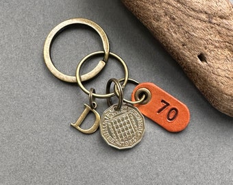 1954 British threepence keychain, keyring or clip, a great gift for a 70th birthday in 2024