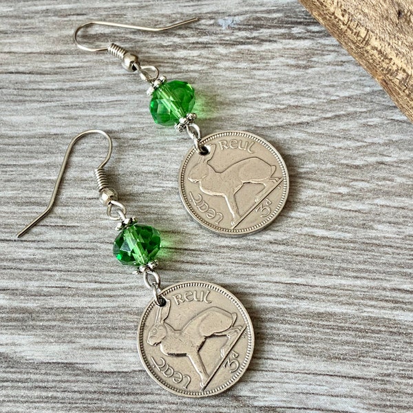 1966 Irish hare Coin earrings, 58th birthday gift, anniversary present for a woman,