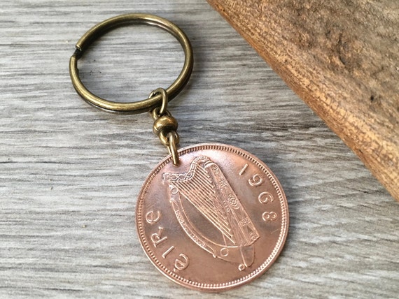 Irish penny keyring, Keychain or clip, 1965, 1966, 1967 or 1968 choose coin year from the drop down menu