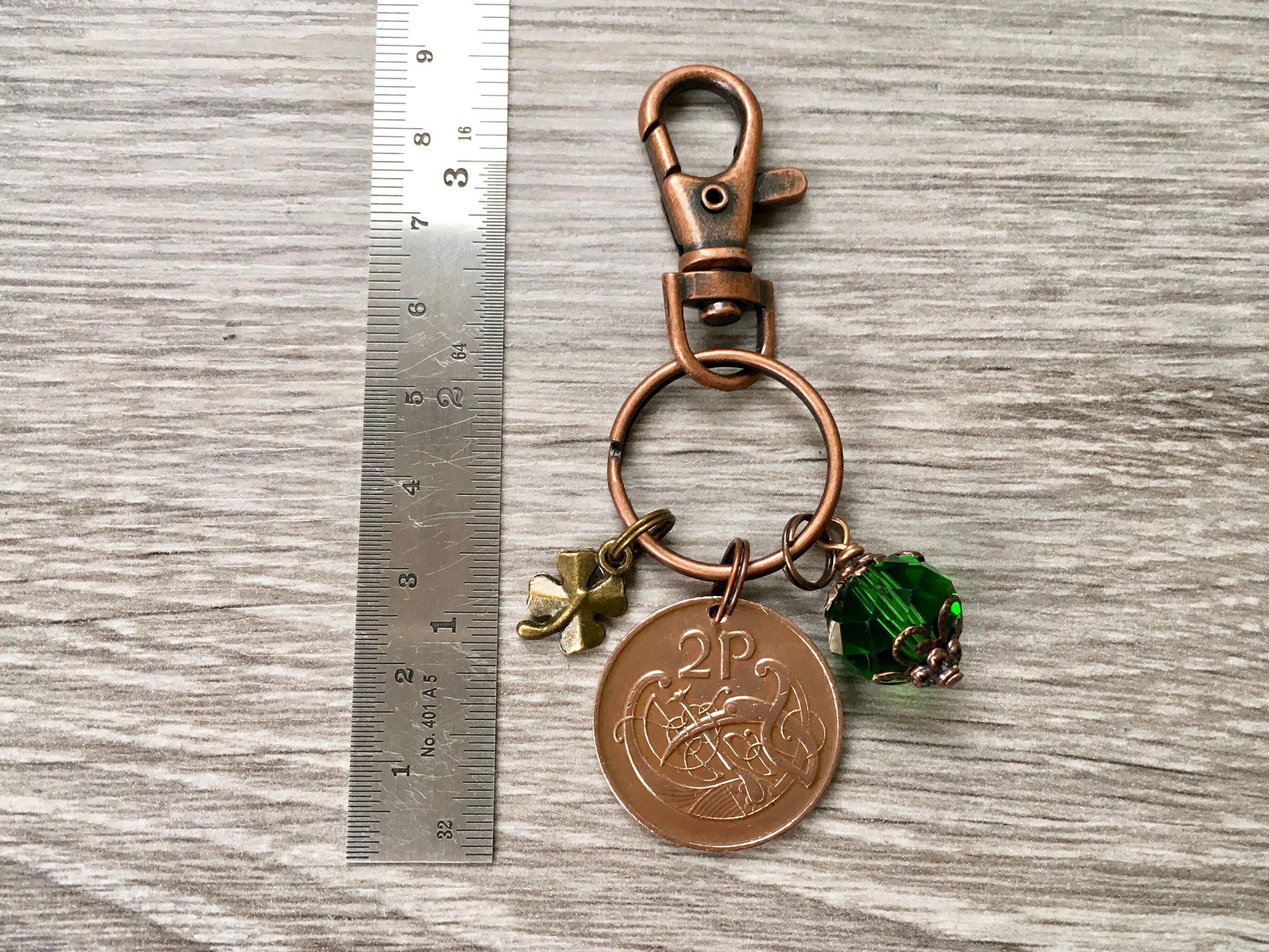 Irish lucky coin bag clip, choose coin year, Celtic good luck charm
