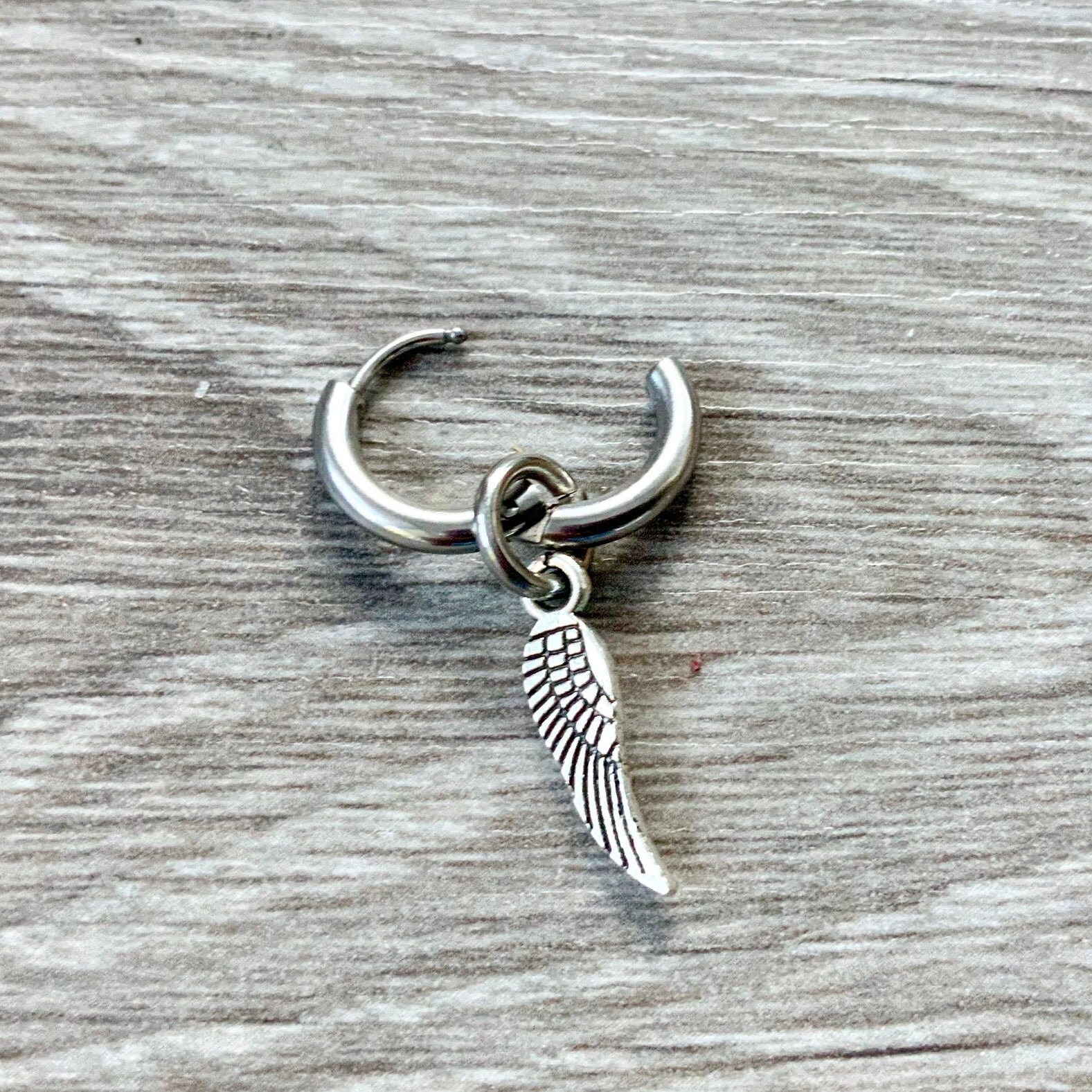 Angel wing Thick hoop earring, available as a single earring or a pair