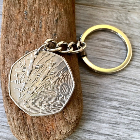 1994 D-Day commemorative coin keyring, 50 years since the D-Day landings, spitfire keychain, keepsake, Word War II, gift for dad, grandad